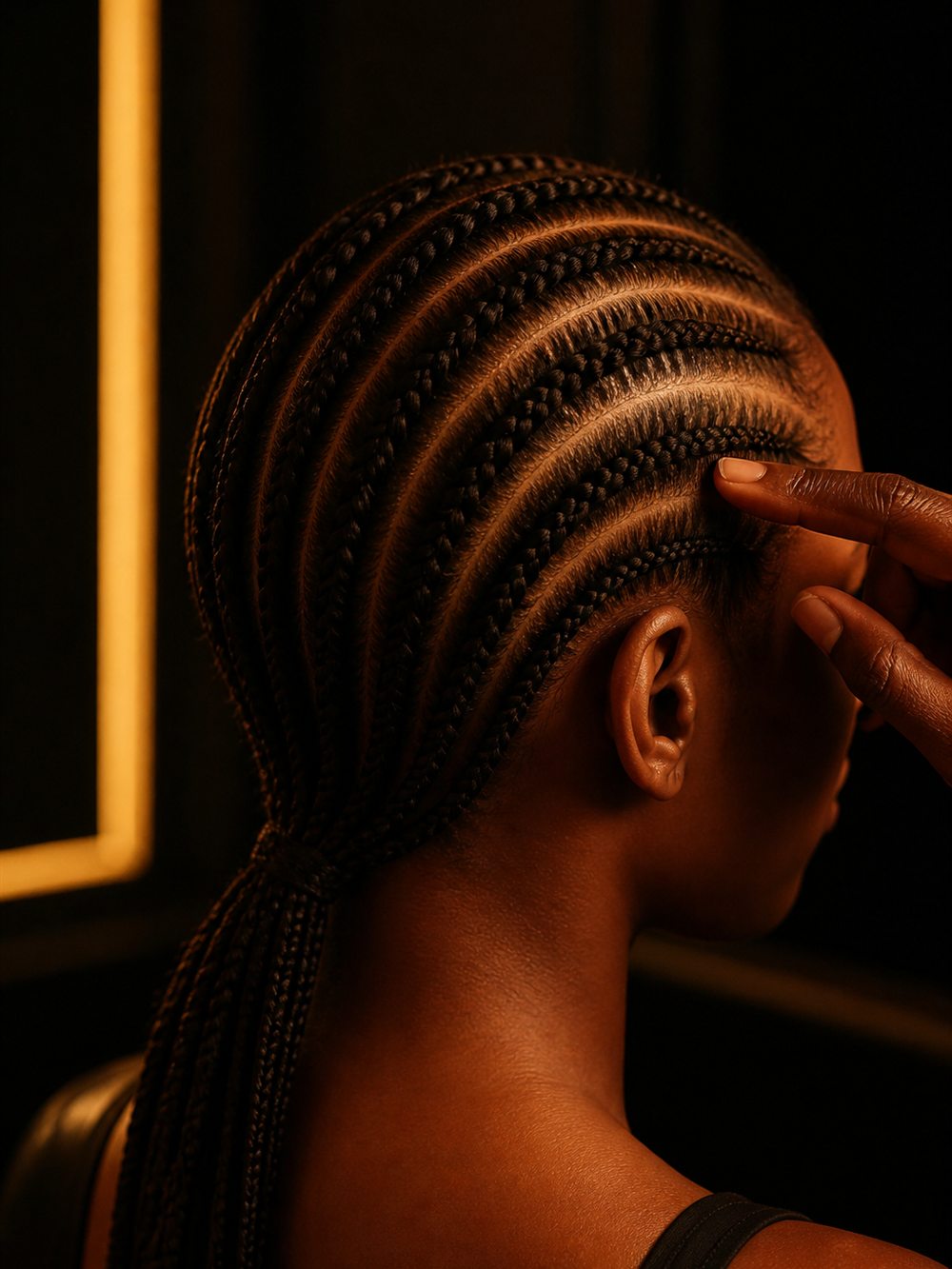 Straight-back cornrows braided flat to the scalp